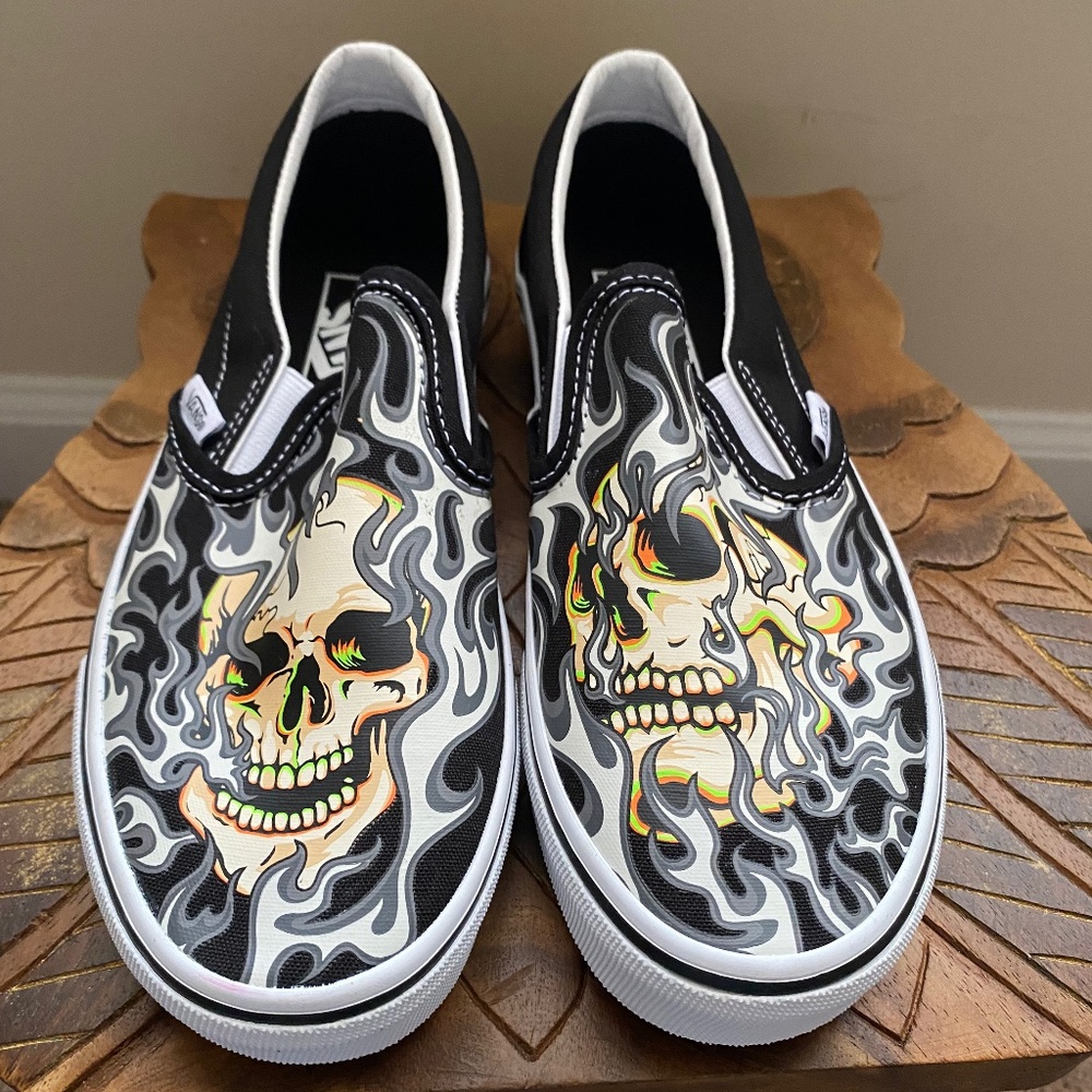 Vans Slip Ons Flame Skull